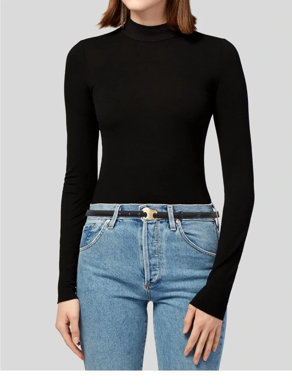 Celine Black Leather Belt with Gold Double C Buckle